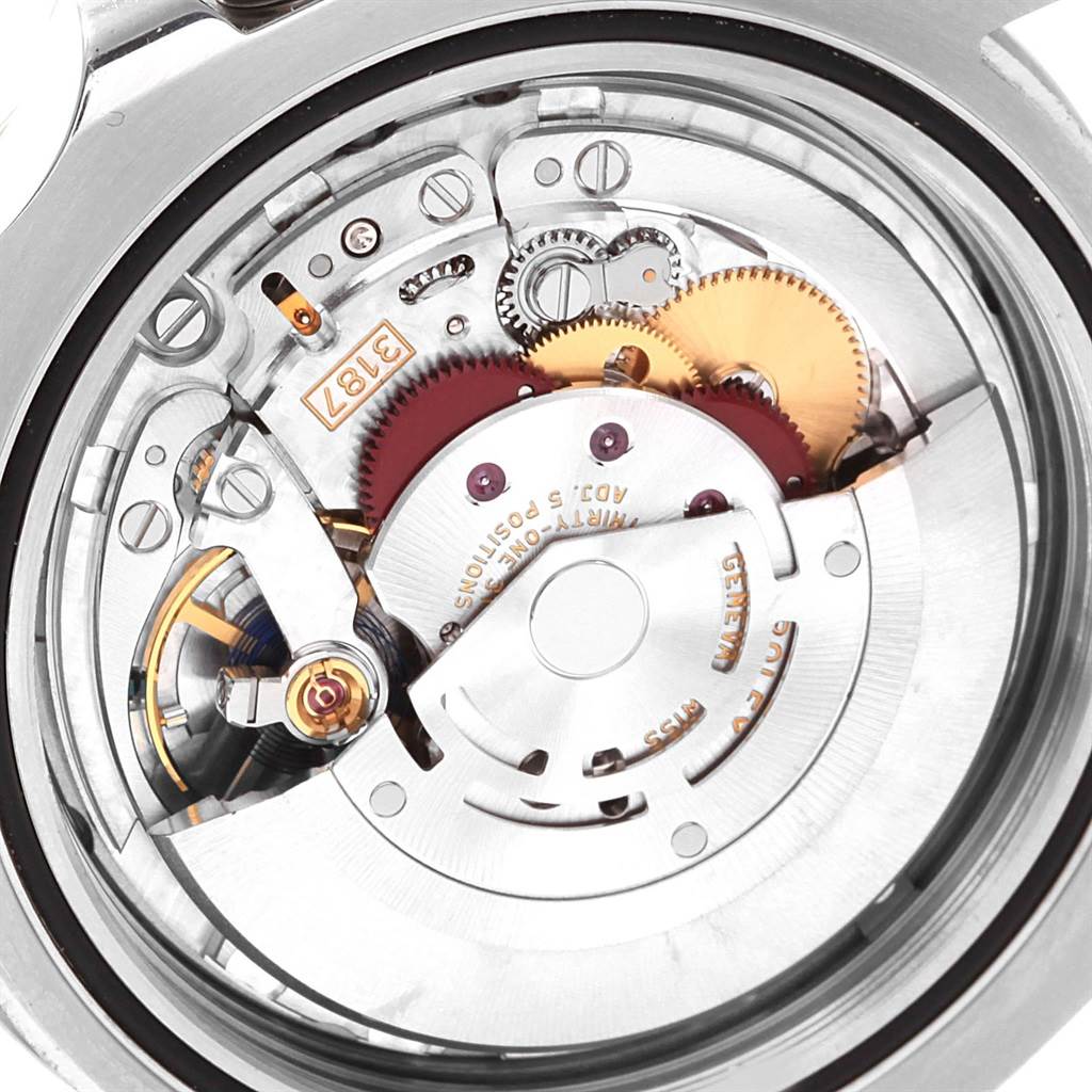 This image shows the back view of a Rolex Explorer 216570 Men's Stainless Steel White Dial 216570 Men's Stainless Steel White Dial watch, highlighting its intricate internal mechanism.