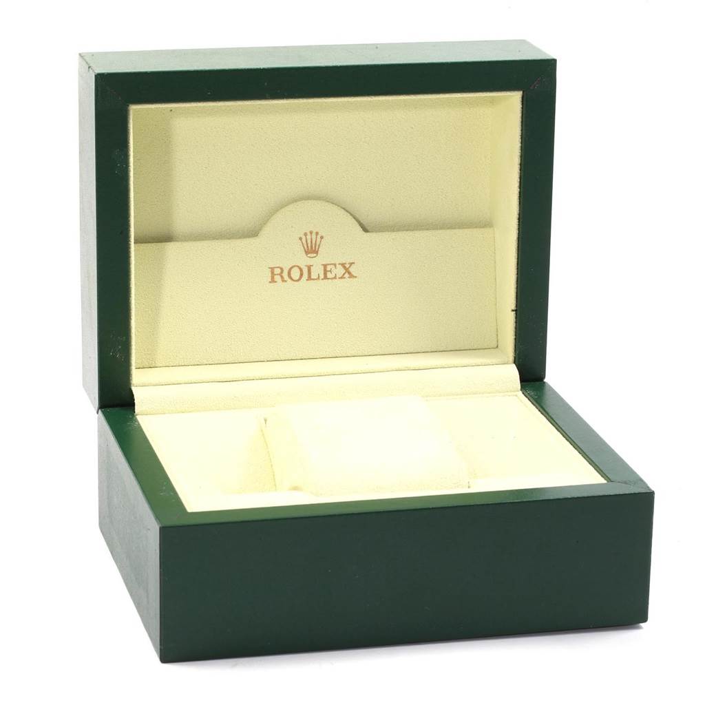 The image shows the open presentation box for a Rolex Explorer 114270 Men's Stainless Steel Black Dial 114270 Men's Stainless Steel Black Dial watch, viewed from a front angle.