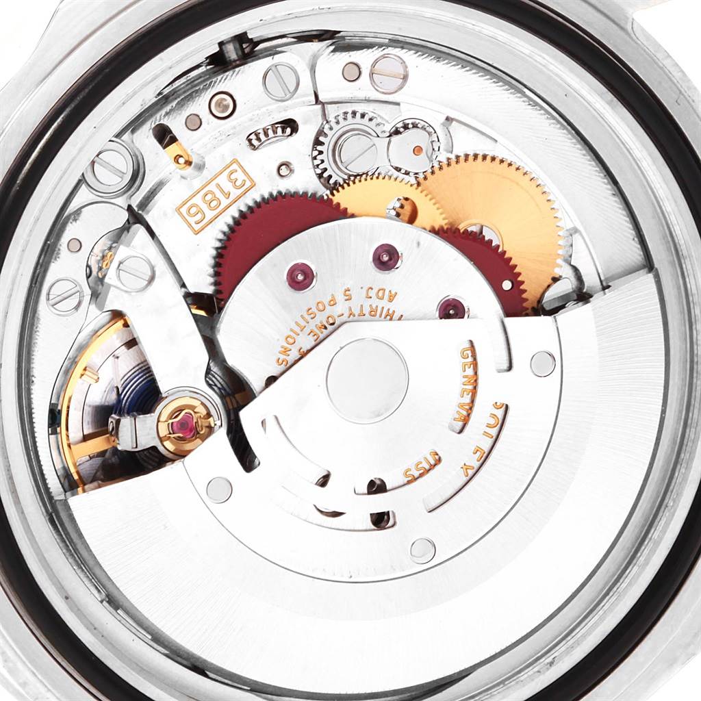 This image shows the inner mechanical movement parts of a Rolex Explorer 16570 Men's Stainless Steel Black Dial 16570 Men's Stainless Steel Black Dial watch from a close-up, rear angle.