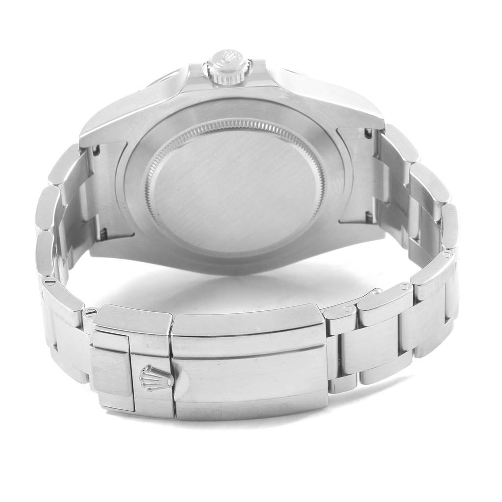 The image shows the back view of a Rolex Explorer 216570 Men's Stainless Steel Black Dial 216570 Men's Stainless Steel Black Dial watch, highlighting the clasp, bracelet, and case back.