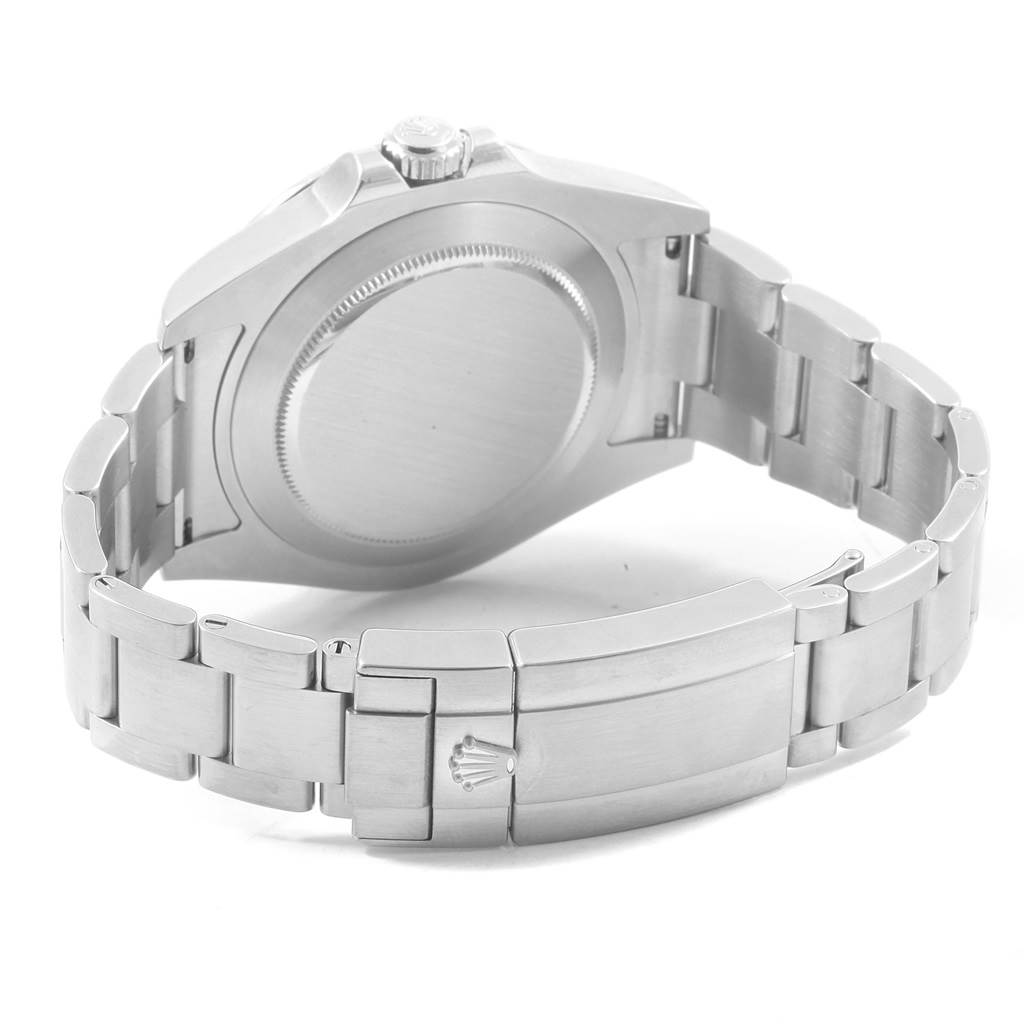 The image shows the back view of the Rolex Explorer 216570 Men's Stainless Steel White Dial 216570 Men's Stainless Steel White Dial watch, highlighting the case back, crown, and bracelet with clasp.