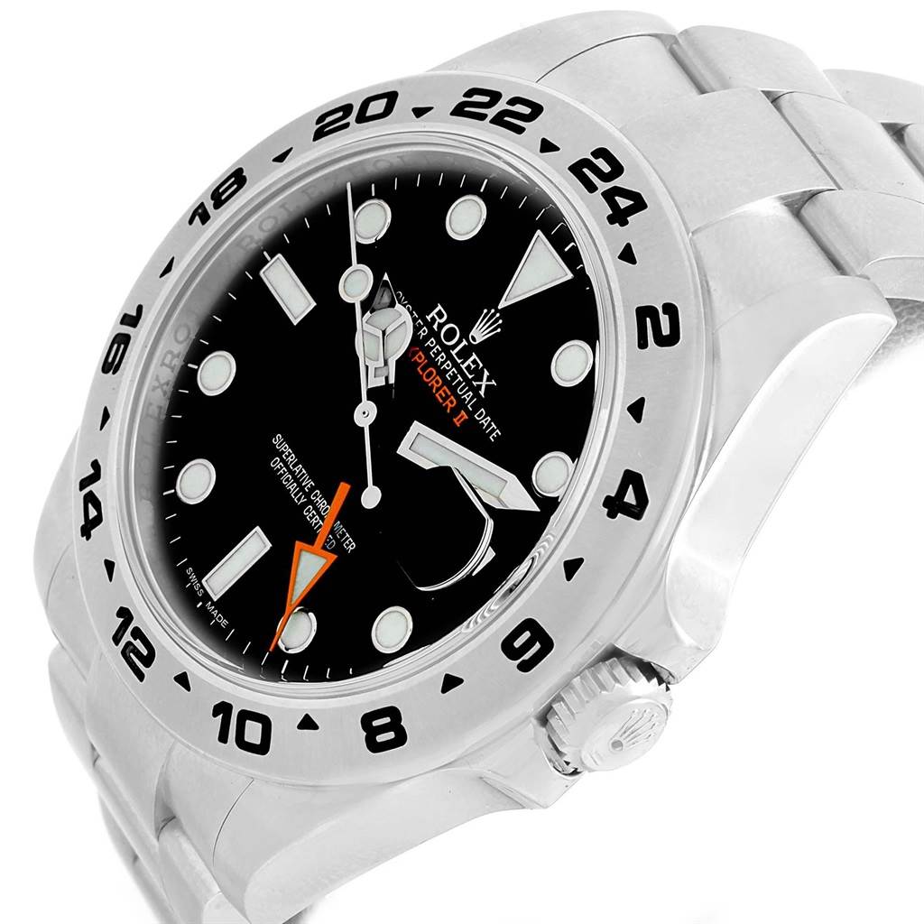 The image shows a close-up angled view of the Rolex Explorer 216570 Men's Stainless Steel Black Dial 216570 Men's Stainless Steel Black Dial watch, highlighting its bezel, crown, and bracelet.