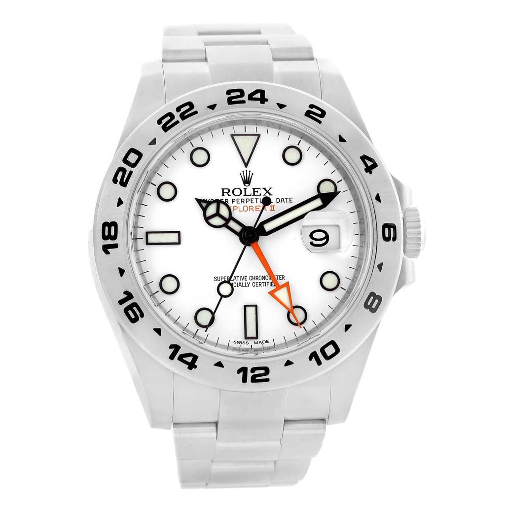 The image shows a frontal view of a Rolex Explorer 216570 Men's Stainless Steel White Dial 216570 Men's Stainless Steel White Dial watch, highlighting the white dial, date window, and stainless steel band.
