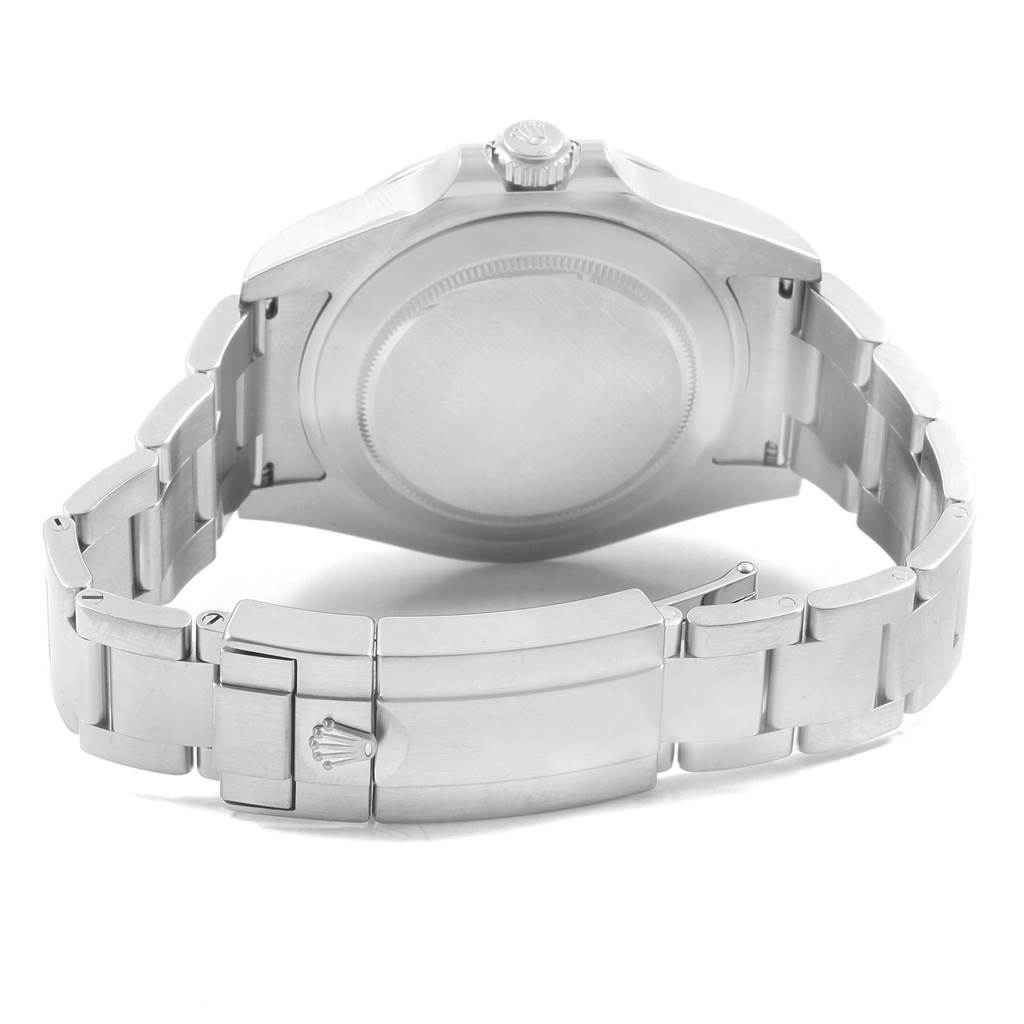 The image shows the back view of a Rolex Explorer 216570 Men's Stainless Steel White Dial 216570 Men's Stainless Steel White Dial watch, highlighting the case back and metal bracelet.