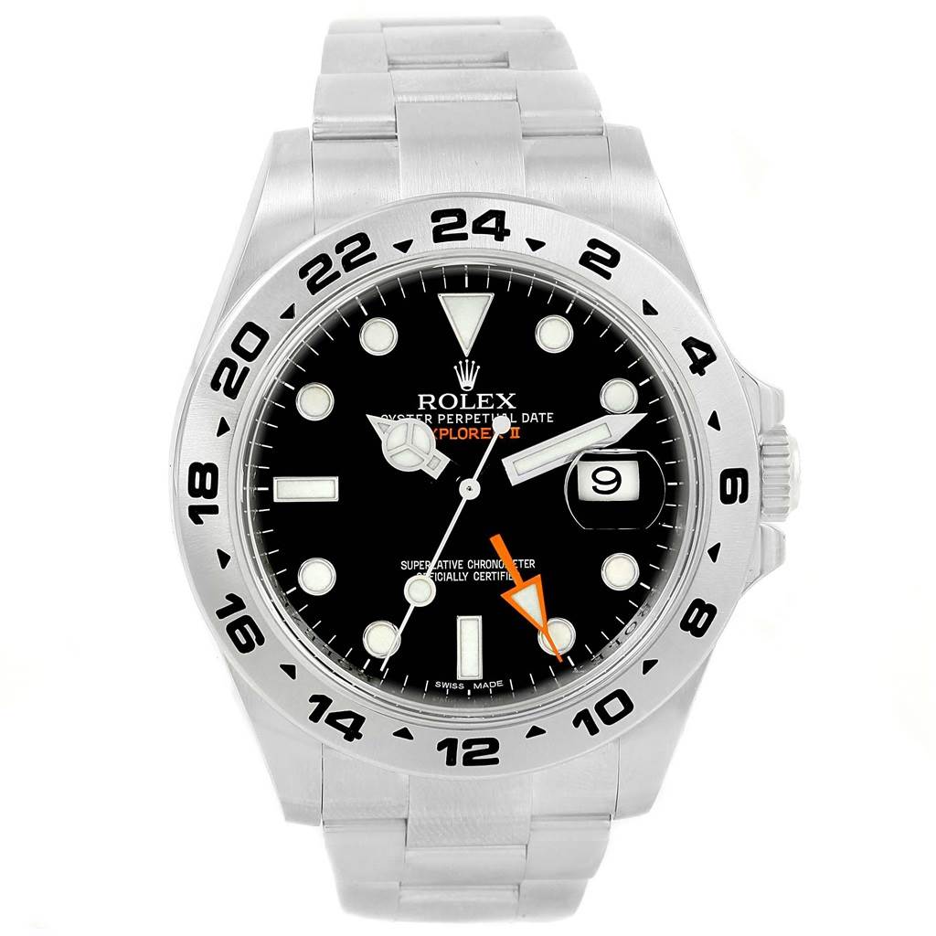The image shows a front view of the Rolex Explorer 216570 Men's Stainless Steel Black Dial 216570 Men's Stainless Steel Black Dial watch, displaying the dial, bezel, and bracelet.