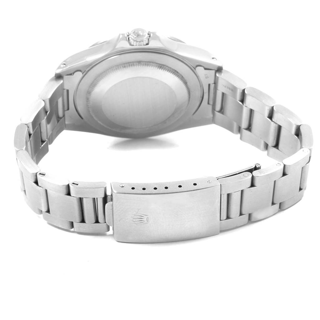 This image shows the back view of the Rolex Explorer 16550 Men's Stainless Steel Beige Dial 16550 Men's Stainless Steel Beige Dial watch, highlighting the case back and the deployment clasp of the bracelet.