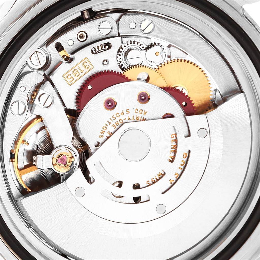 This image shows a close-up of the movement mechanism inside a Rolex Explorer 16570 Men's Stainless Steel Black Dial 16570 Men's Stainless Steel Black Dial watch.
