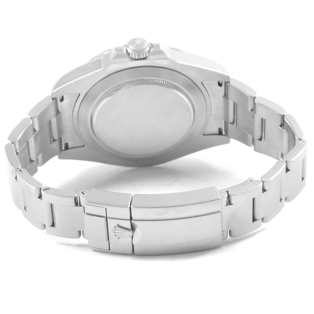 The image shows the backside and clasp of a Rolex Explorer 216570 Men's Stainless Steel White Dial 216570 Men's Stainless Steel White Dial watch, emphasizing the bracelet and case back.