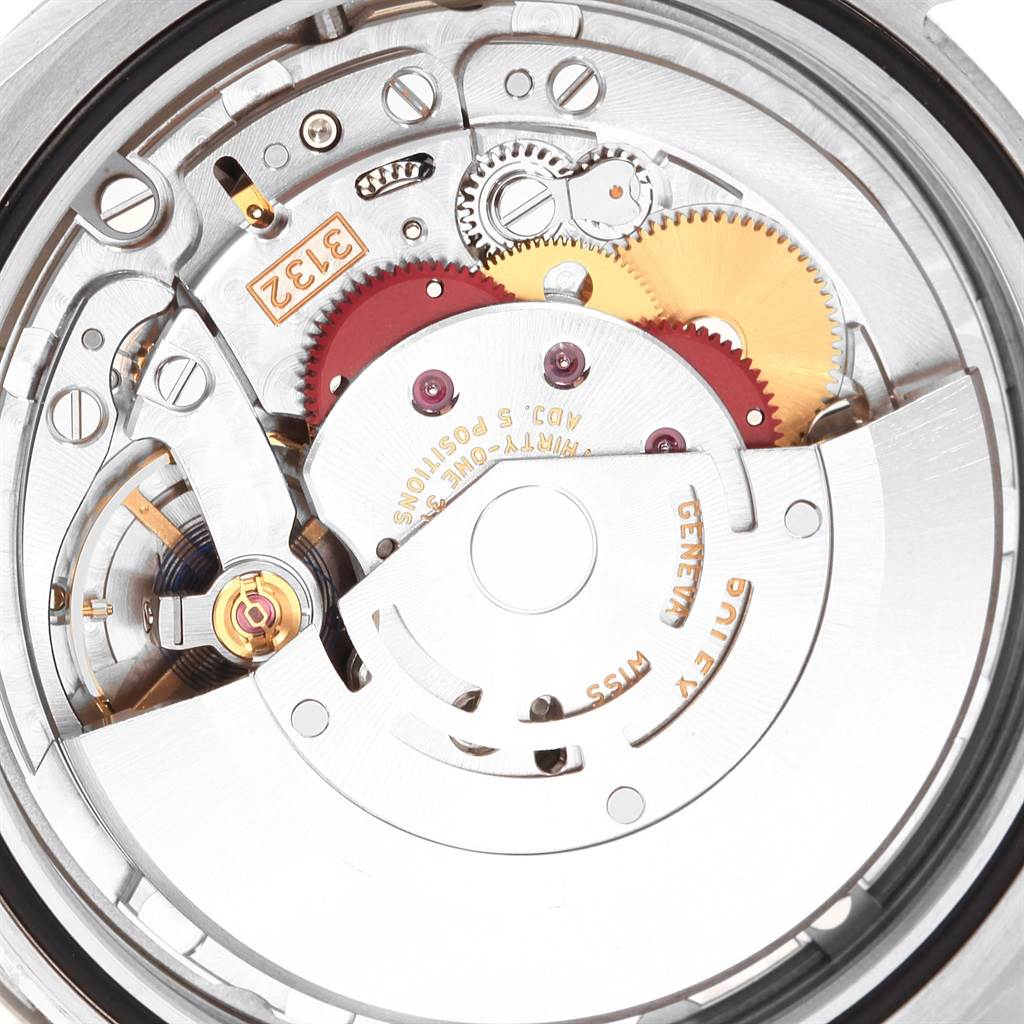 This image shows a close-up view of the internal movement mechanism of a Rolex Explorer 214270 Men's Stainless Steel Black Dial 214270 Men's Stainless Steel Black Dial watch.