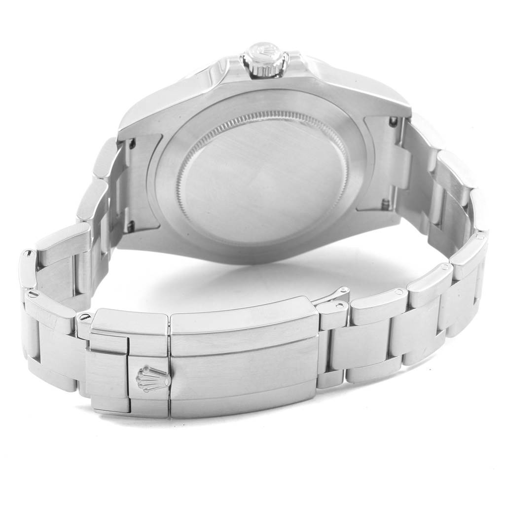 The image shows the back of a Rolex Explorer 216570 Men's Stainless Steel Black Dial 216570 Men's Stainless Steel Black Dial watch, highlighting the case back, crown, and clasp on the bracelet.