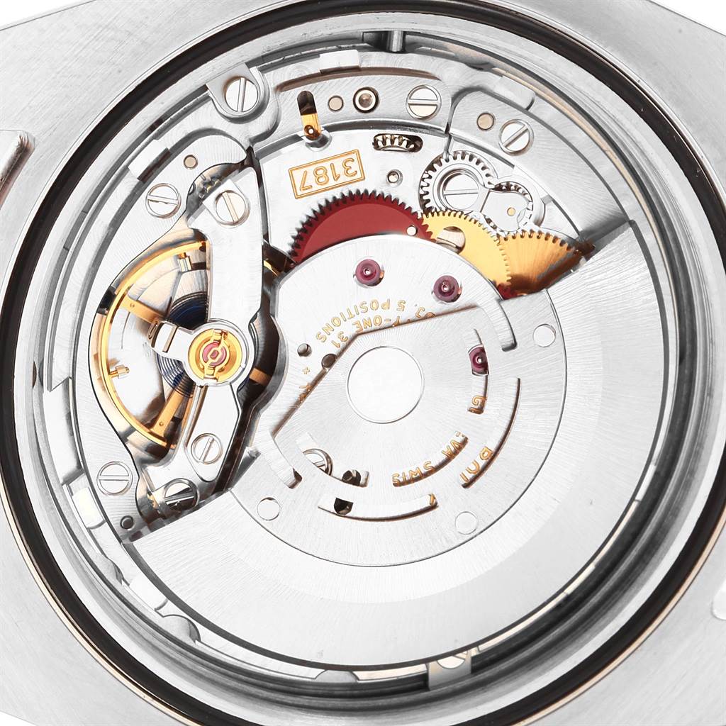 This image shows a close-up view of the internal mechanism of a Rolex Explorer 216570 Men's Stainless Steel Black Dial 216570 Men's Stainless Steel Black Dial watch.