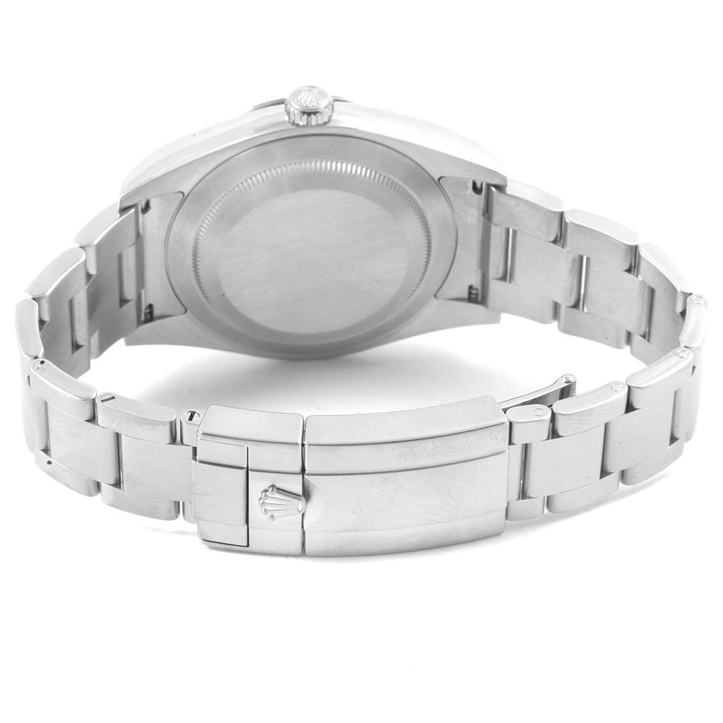 The image shows the back view of the Rolex Explorer 214270 Men's Stainless Steel Black Dial 214270 Men's Stainless Steel Black Dial watch, highlighting its case back, bracelet, and clasp.