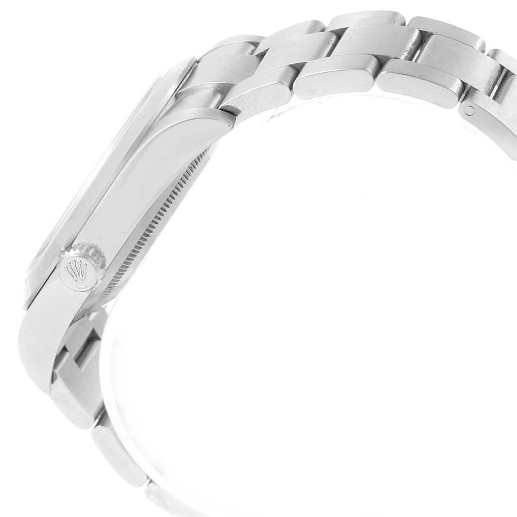 The image shows a side view of the Rolex Explorer 214270 Men's Stainless Steel Black Dial 214270 Men's Stainless Steel Black Dial watch, focusing on the crown and part of the bracelet.