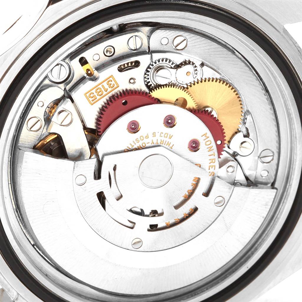 This image shows the internal mechanical movement of the Rolex Explorer 16570 Men's Stainless Steel White Dial 16570 Men's Stainless Steel White Dial watch from a direct top-down angle.