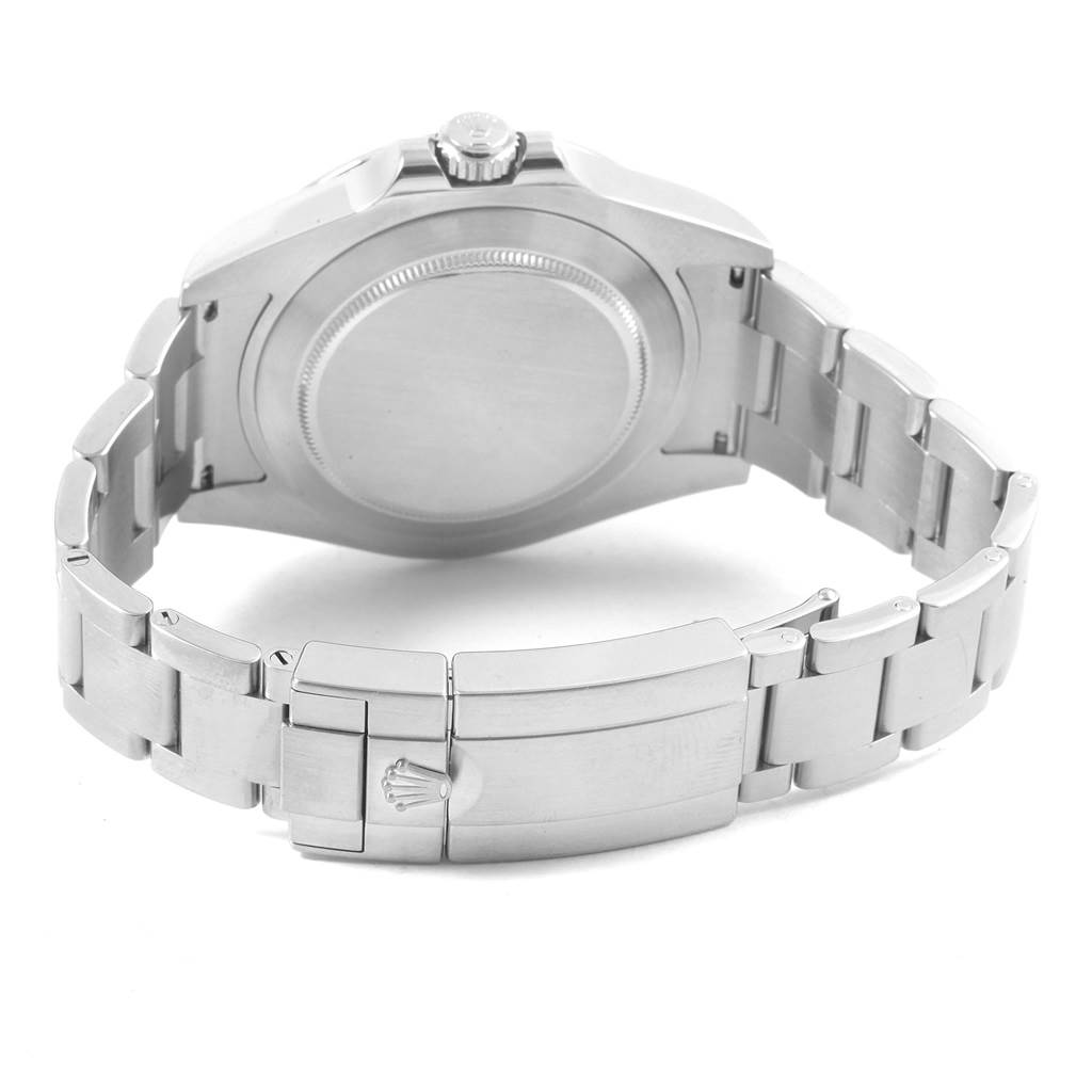 The image shows the back view of a Rolex Explorer 216570 Men's Stainless Steel White Dial 216570 Men's Stainless Steel White Dial watch, including its case back, crown, and metal bracelet with clasp.