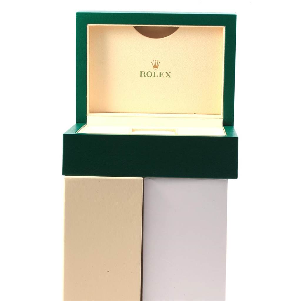 The image shows an open box for a Rolex Explorer 216570 Men's Stainless Steel White Dial 216570 Men's Stainless Steel White Dial watch, displaying the inner empty compartment of the box.