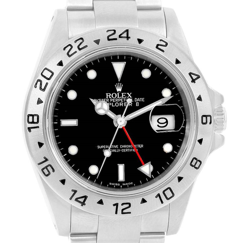 Rolex Explorer II 40 Black Dial Red Hand Automatic Mens Watch 16570 SwissWatchExpo