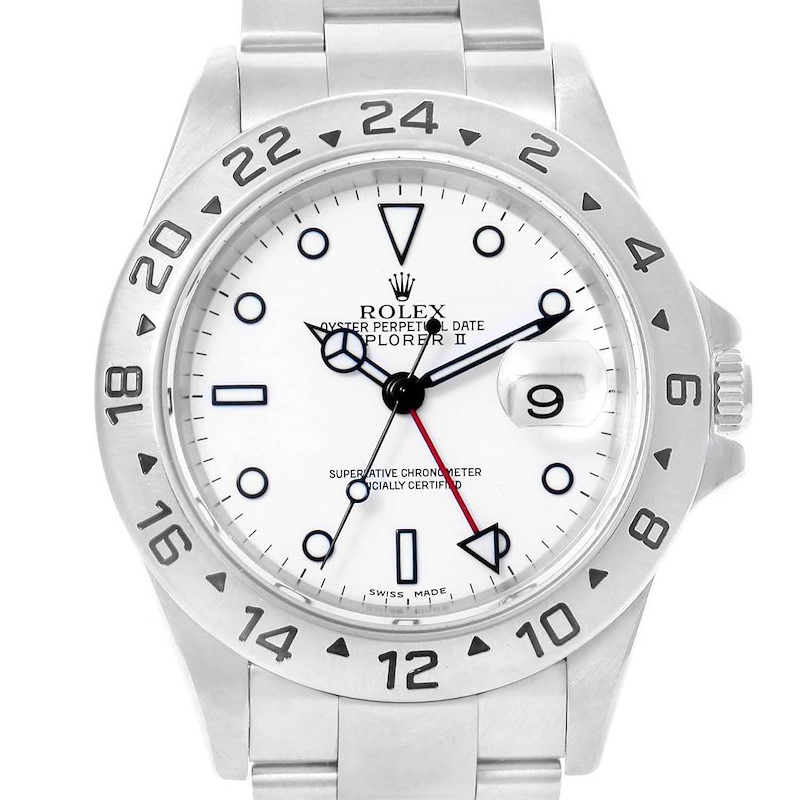 Rolex Explorer II White Dial Red Hand Mens Watch 16570 Box SwissWatchExpo