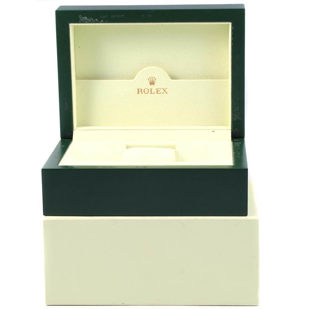 The image shows an open Rolex watch box, with the inner compartment designed to hold the Rolex Explorer 16570 Men's Stainless Steel White Dial 16570 Men's Stainless Steel White Dial model.
