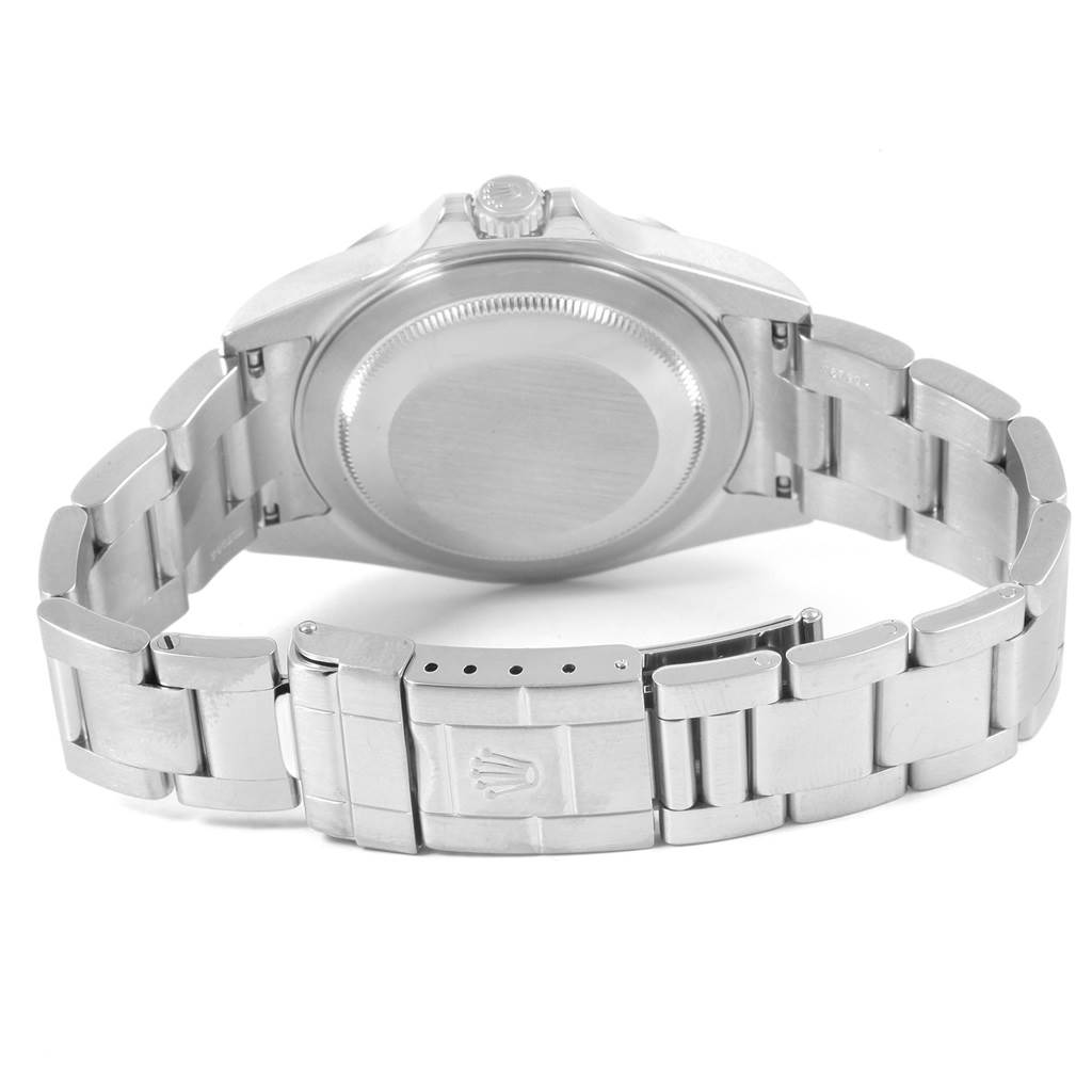 The image shows the back view and bracelet of a Rolex Explorer 16570 Men's Stainless Steel White Dial 16570 Men's Stainless Steel White Dial watch, with a clear view of the clasp and case back.