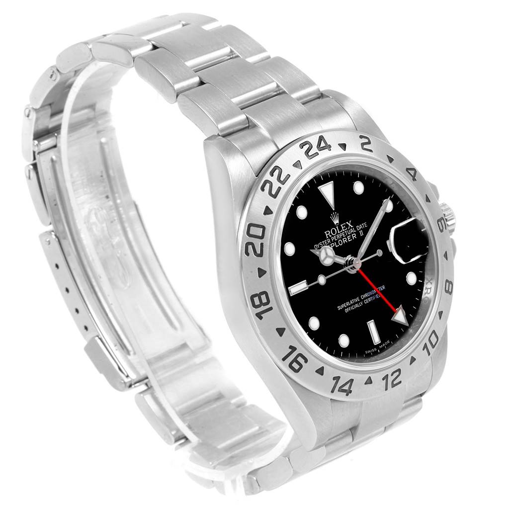 The image shows a Rolex Explorer 16570 Men's Stainless Steel Black Dial 16570 Men's Stainless Steel Black Dial watch angled slightly from the left, displaying the dial, bezel, and part of the bracelet.