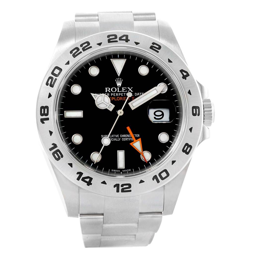The image shows a front view of a Rolex Explorer 216570 Men's Stainless Steel Black Dial 216570 Men's Stainless Steel Black Dial watch, displaying the face, bezel, crown, and bracelet.