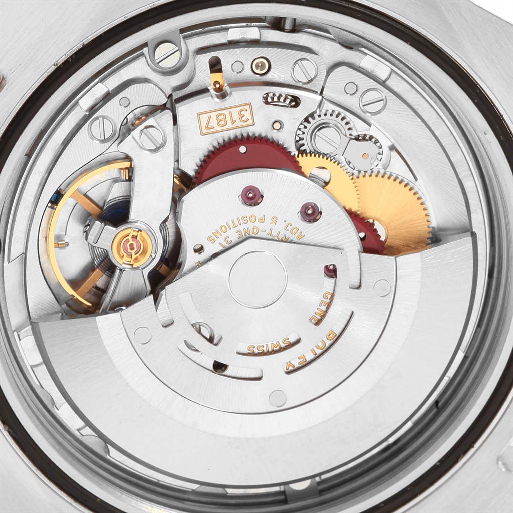 This image shows a close-up of the internal mechanism of a Rolex Explorer 216570 Men's Stainless Steel Black Dial 216570 Men's Stainless Steel Black Dial watch.