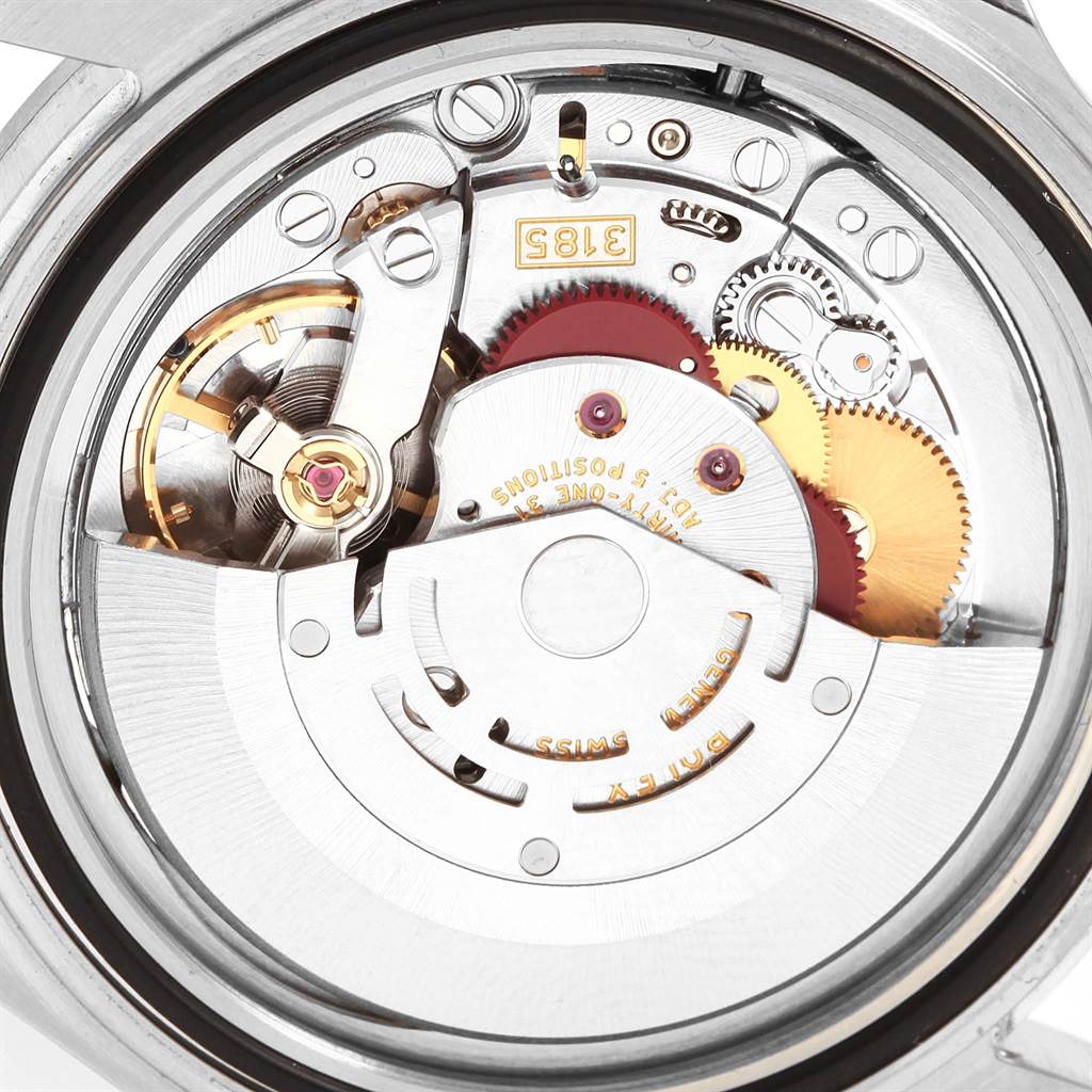 This image shows the close-up view of the movement and mechanism of a Rolex Explorer 16570 Men
s Stainless Steel Black Dial 16570 Men
s Stainless Steel Black Dial watch.