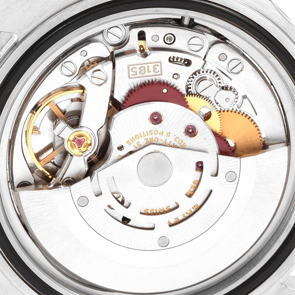 This image shows the intricate inner workings and movement mechanism of a Rolex Explorer 16570 Men
s Stainless Steel White Dial 16570 Men
s Stainless Steel White Dial watch.