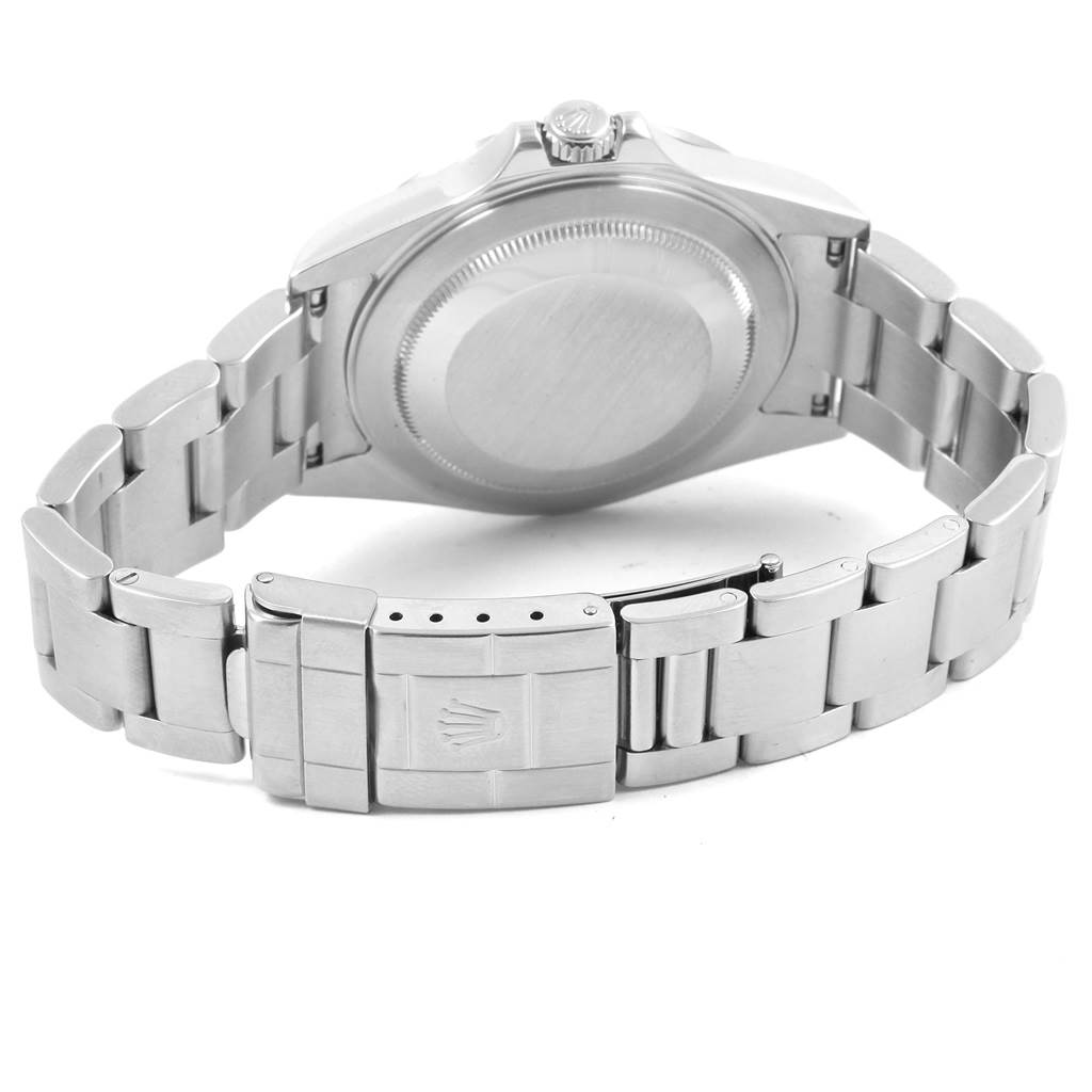 This image shows the back case and bracelet of a Rolex Explorer 16570 Men
s Stainless Steel White Dial 16570 Men
s Stainless Steel White Dial watch, focusing on the clasp and case back.