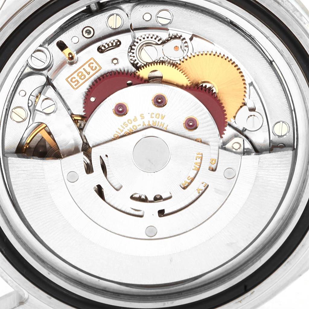 This image shows the inner mechanical movement of a Rolex Explorer 16570 Men's Stainless Steel White Dial 16570 Men's Stainless Steel White Dial watch from a rear angle.
