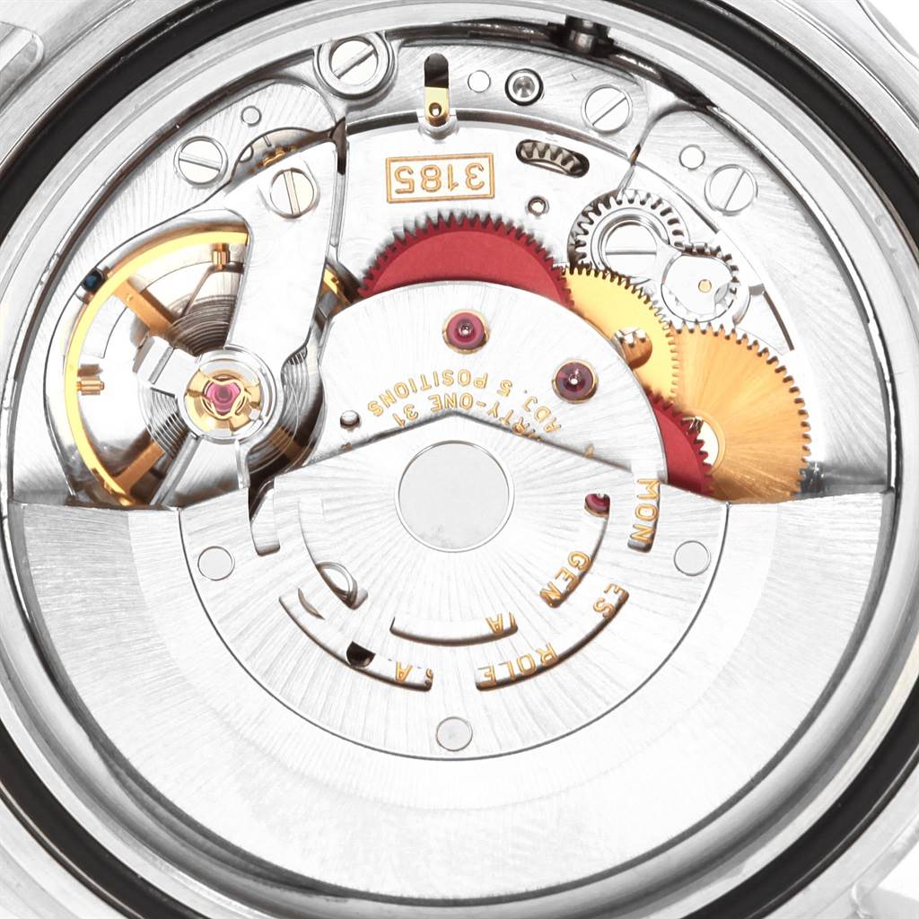 This image shows the movement mechanism of a Rolex Explorer 16570 Men's Stainless Steel White Dial 16570 Men's Stainless Steel White Dial model watch, viewed from the back.