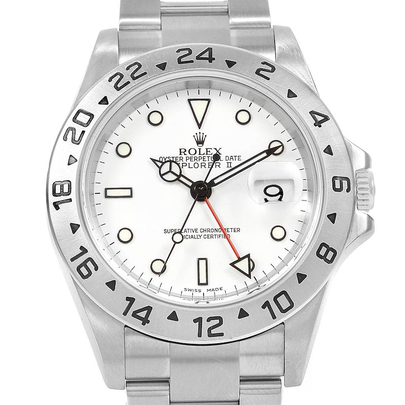 Rolex Explorer II 40mm White Dial Red Hand Mens Watch 16570 SwissWatchExpo