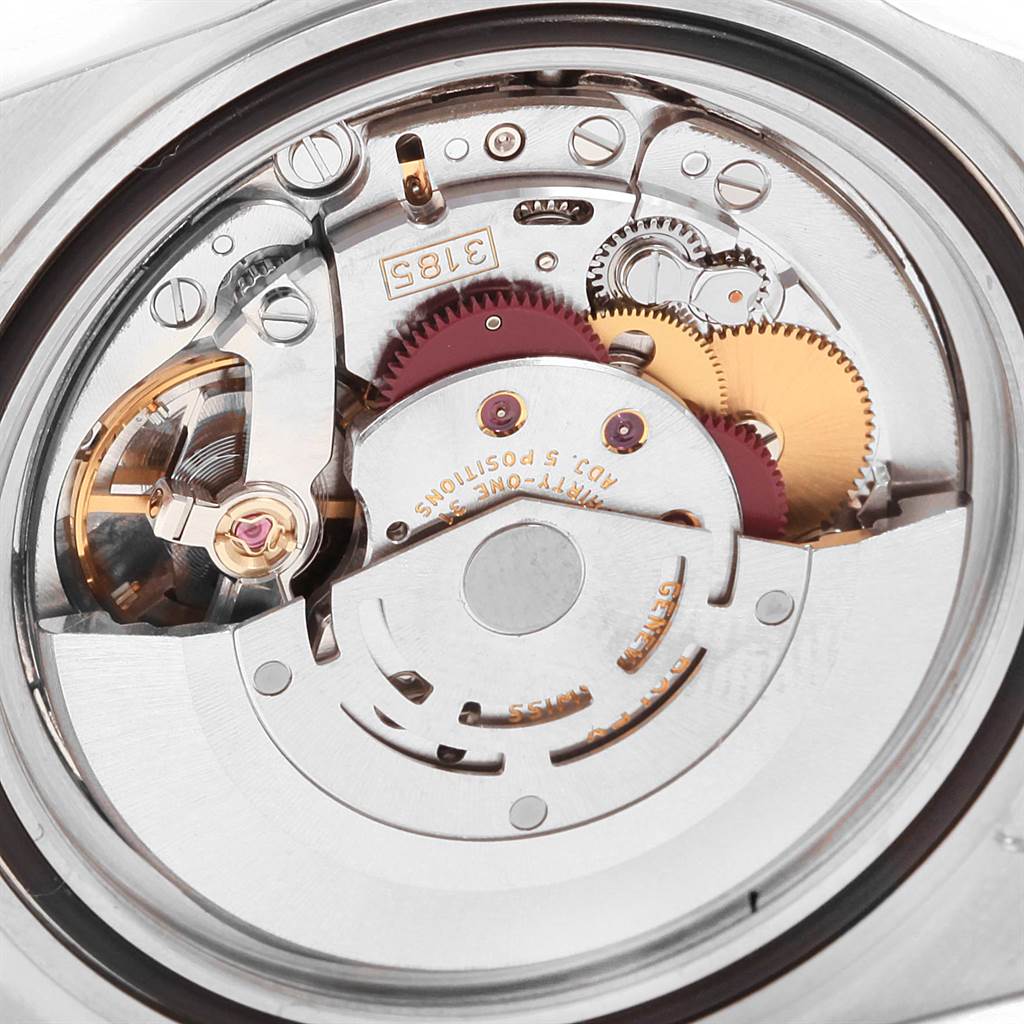 This image shows a close-up view of the mechanical movement inside a Rolex Explorer 16570 Men's Stainless Steel White Dial 16570 Men's Stainless Steel White Dial watch.