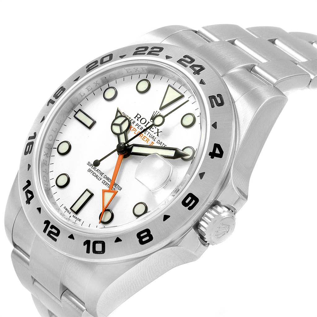 The image shows a close-up of the Rolex Explorer 216570 Men's Stainless Steel White Dial 216570 Men's Stainless Steel White Dial watch, highlighting the dial, bezel, and part of the bracelet.