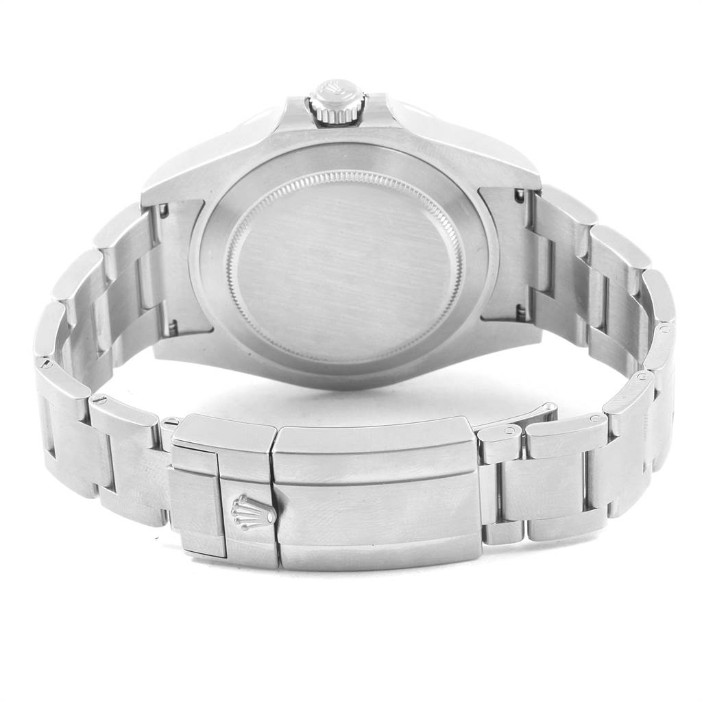 This is a rear view of the Rolex Explorer 216570 Men's Stainless Steel White Dial 216570 Men's Stainless Steel White Dial showing the case back, bracelet, and clasp.