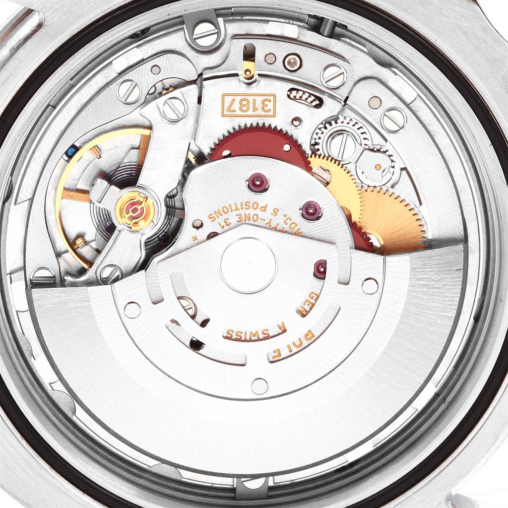 This image shows a close-up, detailed view of the movement inside a Rolex Explorer 216570 Men's Stainless Steel White Dial 216570 Men's Stainless Steel White Dial watch.