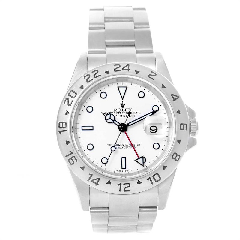 Rolex Explorer II 40mm White Dial Red Hand Mens Watch 16570