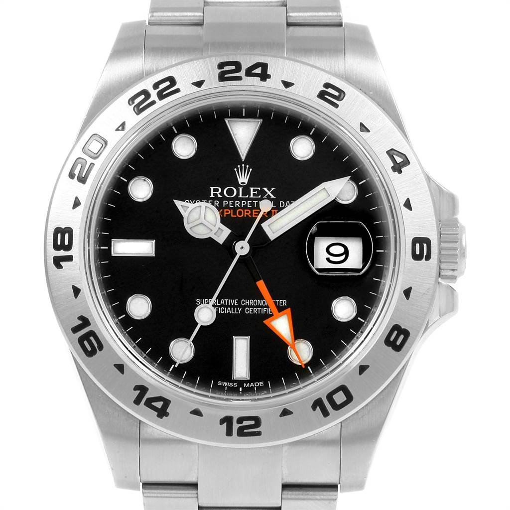The image shows a front view of the Rolex Explorer 216570 Men's Stainless Steel Black Dial 216570 Men's Stainless Steel Black Dial watch, displaying its face, bezel, date window, and bracelet.