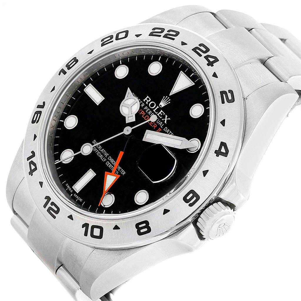 This image shows a Rolex Explorer 216570 Men's Stainless Steel Black Dial 216570 Men's Stainless Steel Black Dial model watch at an angled close-up, highlighting the bezel, dial, and part of the bracelet.