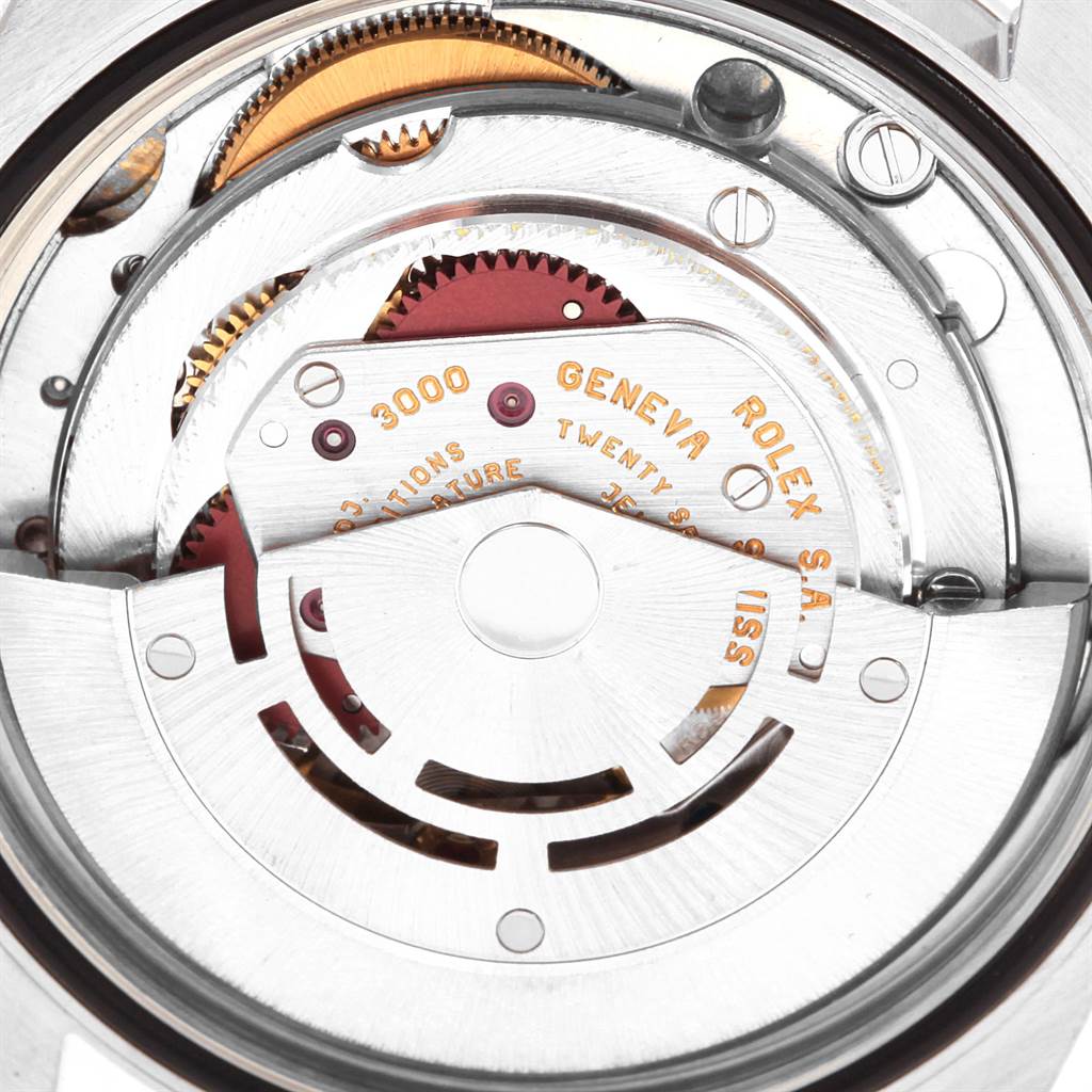 The image shows the internal mechanism and movement of a Rolex Explorer 14270 Men's Stainless Steel Black Dial 14270 Men's Stainless Steel Black Dial watch, viewed from the back.