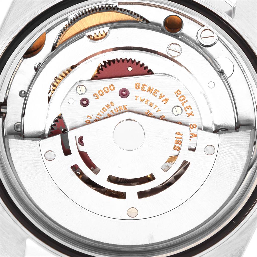 The image shows the intricate movement mechanism of a Rolex Explorer 14270 Men's Stainless Steel Black Dial 14270 Men's Stainless Steel Black Dial watch viewed from the back.