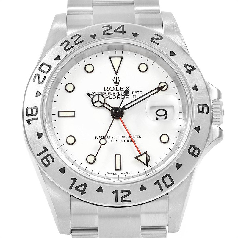 Rolex Explorer II 40mm White Dial Red Hand Mens Watch 16570 SwissWatchExpo
