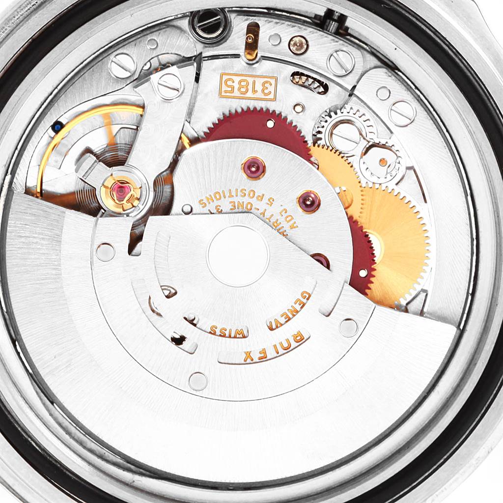 This image shows the inner mechanical movement of a Rolex Explorer 16570 Men's Stainless Steel White Dial 16570 Men's Stainless Steel White Dial watch, focusing on gears and components within the casing.