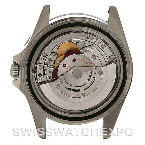 This image shows the internal mechanism of a Rolex Explorer 16570 Men's Stainless Steel Black Dial 16570 Men's Stainless Steel Black Dial watch from the back angle, revealing its intricate components.