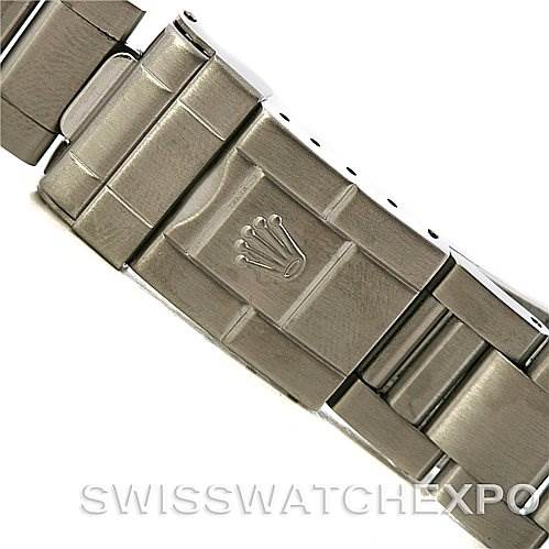 The image shows a close-up of the bracelet and clasp of a Rolex Explorer 16570 Men's Stainless Steel Black Dial 16570 Men's Stainless Steel Black Dial watch.