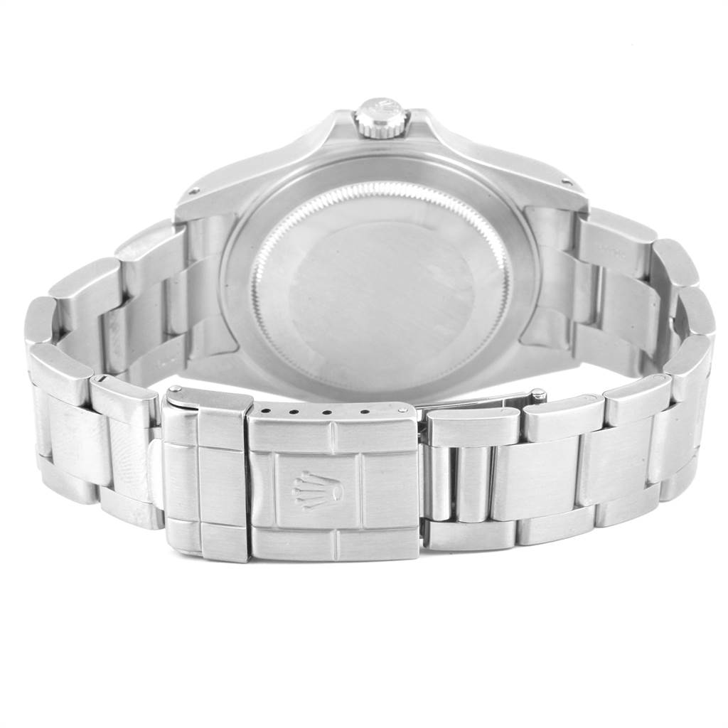 This image shows the backside and clasp of a Rolex Explorer 16570 Men's Stainless Steel White Dial 16570 Men's Stainless Steel White Dial, highlighting the bracelet and case back.