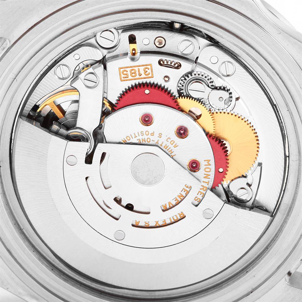 This image shows the internal mechanism and components of a Rolex Explorer 16570 Men's Stainless Steel White Dial 16570 Men's Stainless Steel White Dial watch from a rear view.