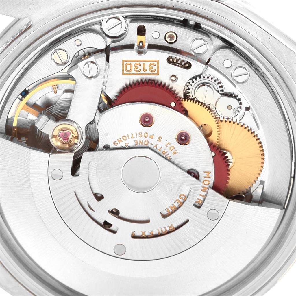 The image shows the internal movement mechanism of the Rolex Explorer 114270 Men's Stainless Steel Black Dial 114270 Men's Stainless Steel Black Dial watch from a close-up, detailed angle.