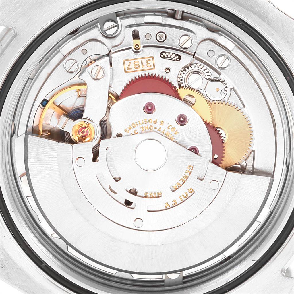 The image shows the intricate internal movement of a Rolex Explorer 216570 Men's Stainless Steel White Dial 216570 Men's Stainless Steel White Dial watch viewed from the back case.